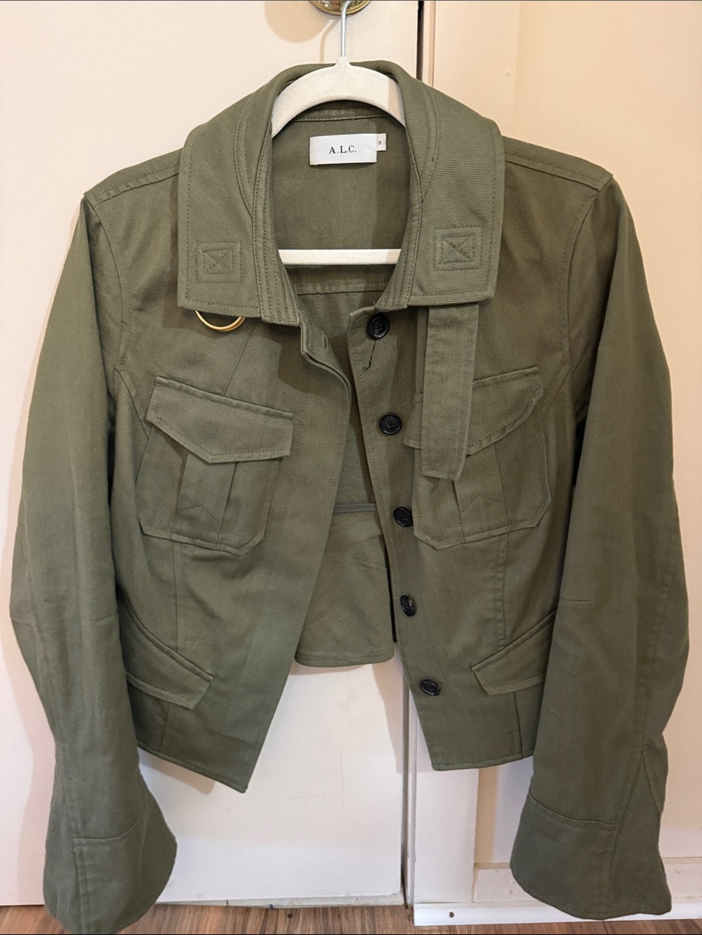 A.L.C. Olive Utility Crop Jacket with Cargo Pockets